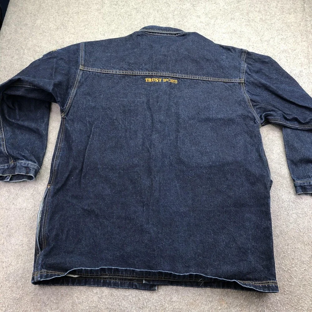 Vintage Trust USA Jacket Mens 2XL Blue Denim Long Button Chore Hong Kong